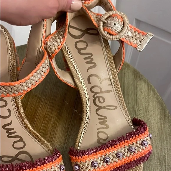 Sam Edelman Rattan Heels with Vibrant Design Orange and Purple - Picture 3 of 8